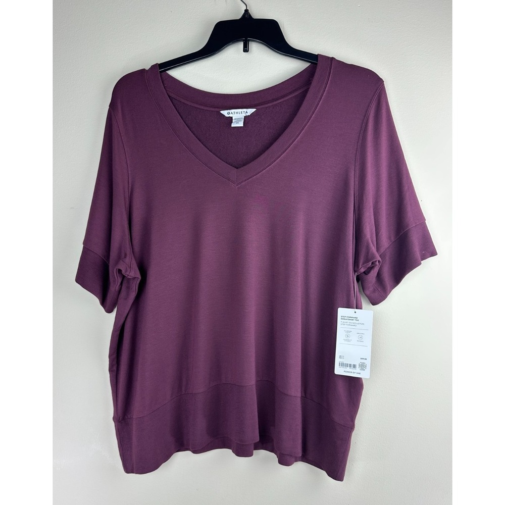 NEW Athleta Step Forward Sweatshirt Tee Aubergine Purple V-Neck Plus Size 2X - Picture 11 of 11